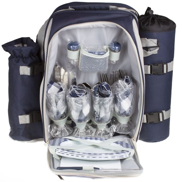 Plecak piknikowy Hama zestaw dla 4 osób, koc, pokrowiec na wino