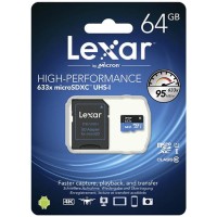 Karta pamięci Lexar 64GB MicroSDXC UHS-I 633x 95MB/s + czytnik SD
