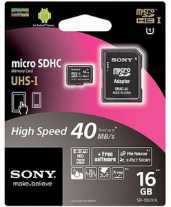 Karta pamięci Sony microSDHC 16 GB 40MB/s UHS-I C10 U1 + adapter