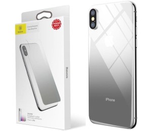 Szkło gradientowe na tył 0.3mm + folia na aparat Baseus do iPhone X / XS (czarne)
