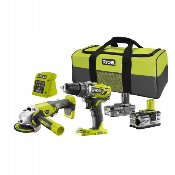 Zestaw Ryobi powerpack 18v wkrętarka + szlifierka kątowa R18DDAG-242S