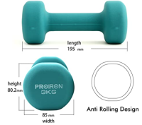 Hantle Treningowe Ciężarki Fitness Gumowane Proiron 2x3kg