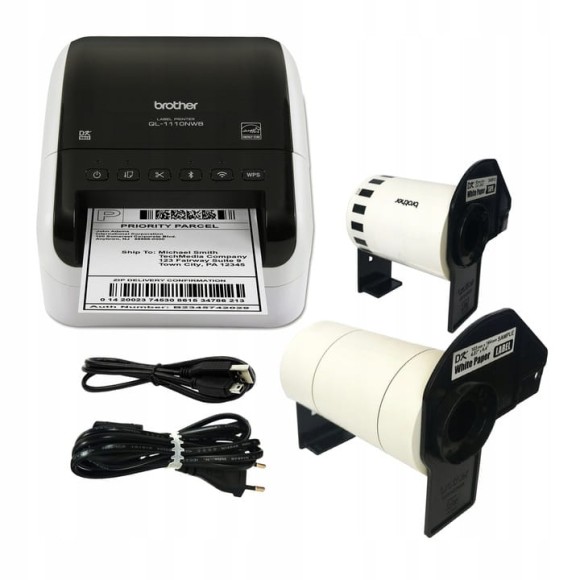 Wielkoformatowa, profesjonalna drukarka etykiet Brother QL-1110NWBc