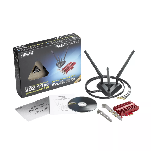 Dwupasmowa karta sieciowa PCI-E Asus PCE-AC68 802.11ac AC1900 z 3 antenami zewnętrznymi