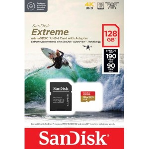 Karta pamięci SANDISK EXTREME microSDXC 128 GB 190/90 MB/s A2 C10 V30 UHS-I U3 ActionCam