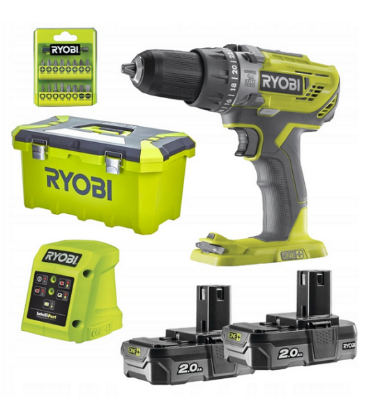 Wiertarko - wkrętarka udarowa Ryobi R18PD3-220T zestaw z walizką