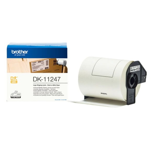 Oryginalne etykiety cięte DK-11247 firmy Brother – czarny nadruk na białym tle, 103mm x 164mm