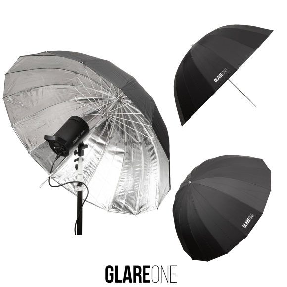 GlareOne Głęboki parasol 110cm srebrny z dyfuzorem