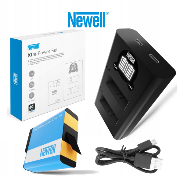 Ładowarka dwukanałowa + Bateria do GoPro HERO 5 6 7 Black AABAT-001